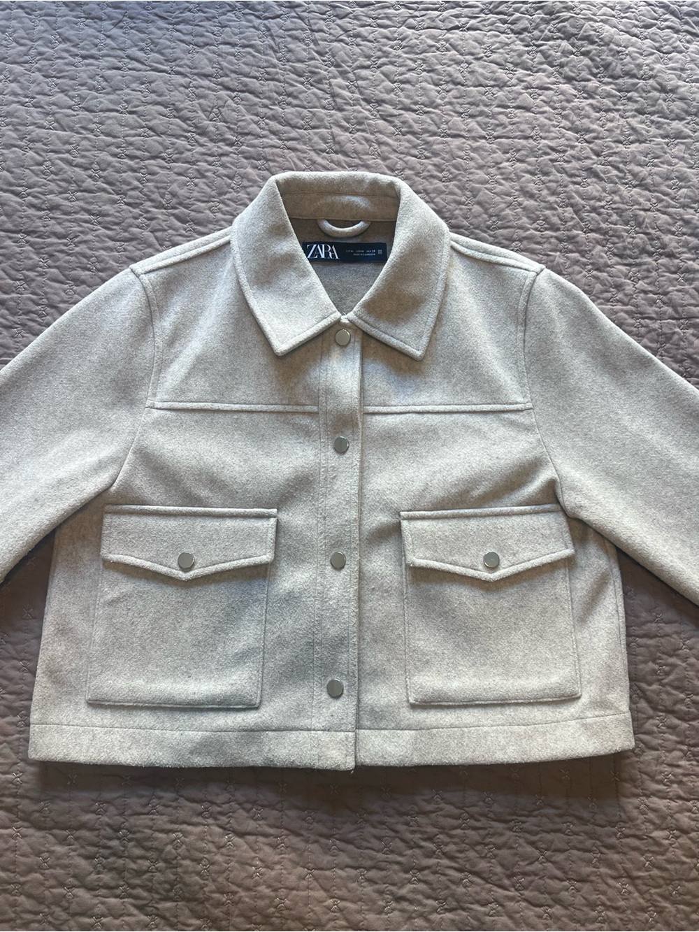 Zara Beige Utility Wool-Blend Cropped Jacket